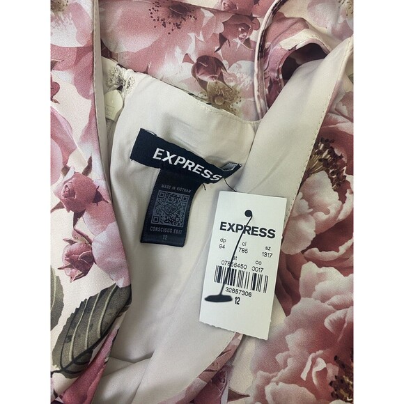 New EXPRESS Floral Print Ruffle Hi Lo Maxi Dress Pink Green Summer Size 12 - Picture 7 of 15